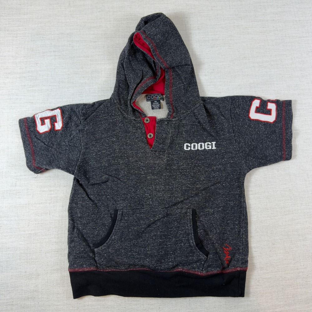 Coogi Kids Boys Gray Red Short Sleeve Hoodie Sweatshirt Size 10 Logo Pullover